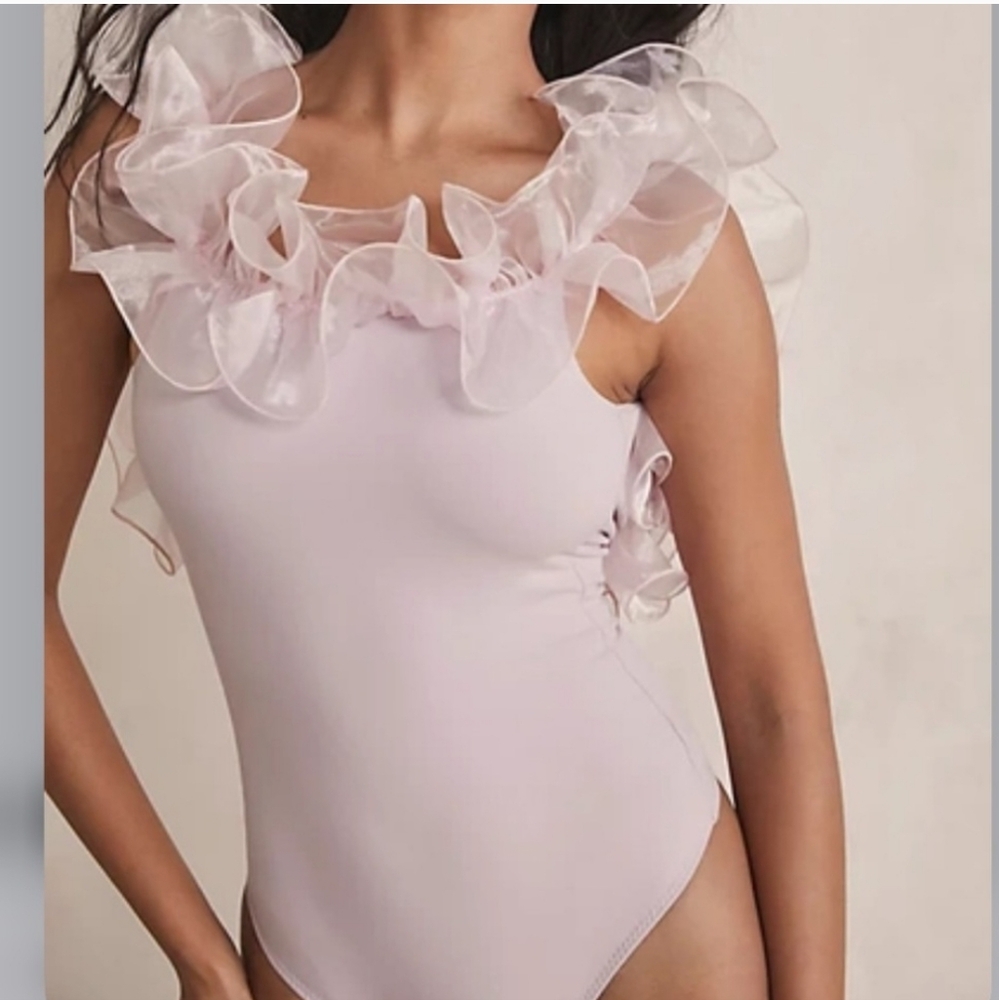 NWOT Free People Pink Ruffled Bodysuit